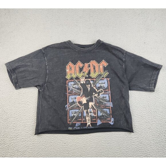 acdc Tops - Women's Small AC/DC Cropped Retro Oversized Knit Shirt Black Short Sleeve Music